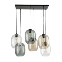 Wohnzimmerlampen|Glaslampen*TK Lighting Pendelleuchte Rauchglas Metall L: 70 cm H: max. 1,3 m 6x E27