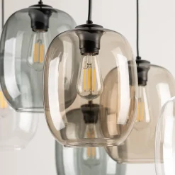 Wohnzimmerlampen|Glaslampen*TK Lighting Pendelleuchte Rauchglas Metall L: 70 cm H: max. 1,3 m 6x E27