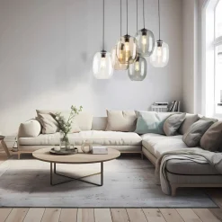 Wohnzimmerlampen|Glaslampen*TK Lighting Pendelleuchte Rauchglas Metall L: 70 cm H: max. 1,3 m 6x E27