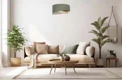 Bürolampen|Schlafzimmer Lampen*BPS Koncept Pendelleuchte rund Ø 40 cm E27 Grün Beige Stoff Modern