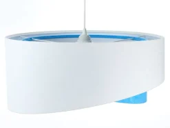 BPS Koncept Pendelleuchte rund Ø 50 cm E27 Weiß Blau Stoff Velours Optik< Bürolampen|Schlafzimmer Lampen