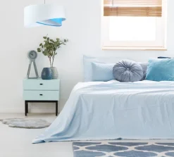 BPS Koncept Pendelleuchte rund Ø 50 cm E27 Weiß Blau Stoff Velours Optik< Bürolampen|Schlafzimmer Lampen