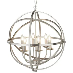 Searchlight Pendelleuchte rund Ø 60 cm in Silber matt 6-flammig E14< Hängelampen|Esszimmer Lampen