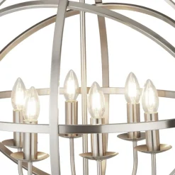 Searchlight Pendelleuchte rund Ø 60 cm in Silber matt 6-flammig E14< Hängelampen|Esszimmer Lampen