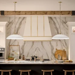 Elstead Pendelleuchte rund Ø 50,8 cm Metall E27 Vintage Weiß Bronze< Hängelampen|Wohnzimmerlampen