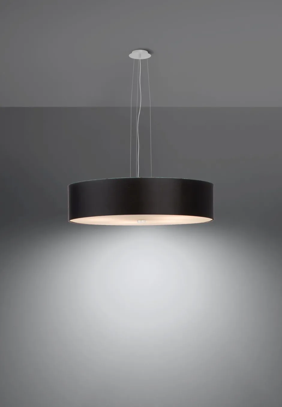 Sollux Pendelleuchte rund Ø 50 cm Schwarz blendarm Stoff Glas< Hängelampen|Wohnzimmerlampen