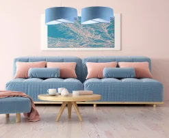 BPS Koncept Pendelleuchte rund Ø 50 cm Weiß Blau Stoff Velours Optik E27< Bürolampen|Schlafzimmer Lampen