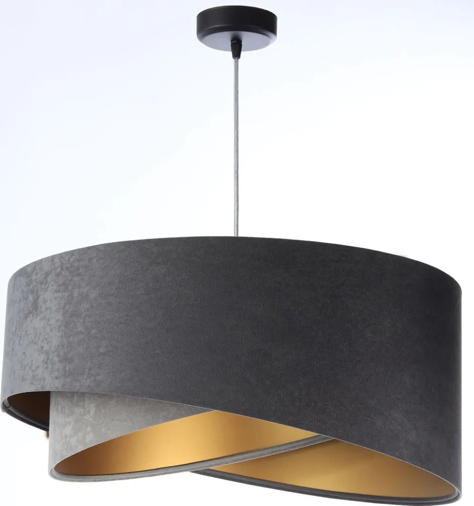 Bürolampen|Schlafzimmer Lampen*BPS Koncept Pendelleuchte rund D: 50 cm Grau Gold E27 Stoffschirm