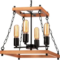 Lamkur Pendelleuchte Rustikal B: 37 cm 4-flammig E27 Holz Metall< Rustikale Lampen|Holzlampen