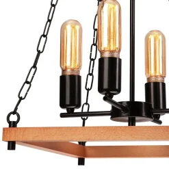 Lamkur Pendelleuchte Rustikal B: 37 cm 4-flammig E27 Holz Metall< Rustikale Lampen|Holzlampen