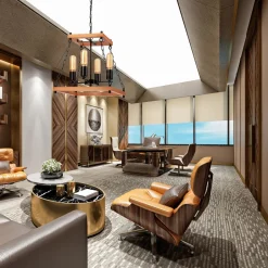 Lamkur Pendelleuchte Rustikal B: 37 cm 4-flammig E27 Holz Metall< Rustikale Lampen|Holzlampen