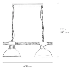 Luminex Pendelleuchte rustikal 2-flmg HAKON Braun Echtholz< Hängelampen|Esszimmer Lampen