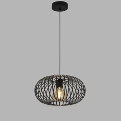 Searchlight Pendelleuchte Schwarz Ø 39 cm Metall Schirm E27 ERIC< Feuchtraumleuchten|Küchenlampen