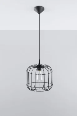 Sollux Pendelleuchte Schwarz Ø 23 cm E27 Metall MISAM< Hängelampen|Wohnzimmerlampen