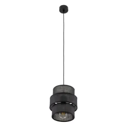 TK Lighting Pendelleuchte Schwarz E27 D: 20 cm rund Modern Stoff< Hängelampen|Bürolampen