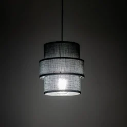 TK Lighting Pendelleuchte Schwarz E27 D: 20 cm rund Modern Stoff< Hängelampen|Bürolampen