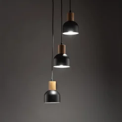 Hängelampen|Esszimmer Lampen*TK Lighting Pendelleuchte Schwarz E27 3-flammig Metall Holz PRESTON