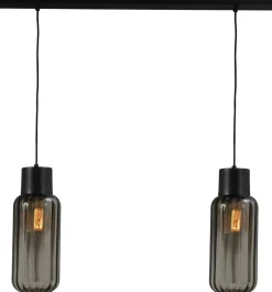 Masterlight Pendelleuchte Schwarz Glas Metall länglich 2-flammig< Hängelampen|Glaslampen