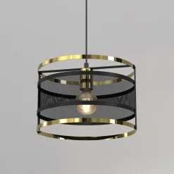 Wohnzimmerlampen|Moderne Lampen*Luminex Pendelleuchte Schwarz Gold Mesh Ø 30 cm Esstisch