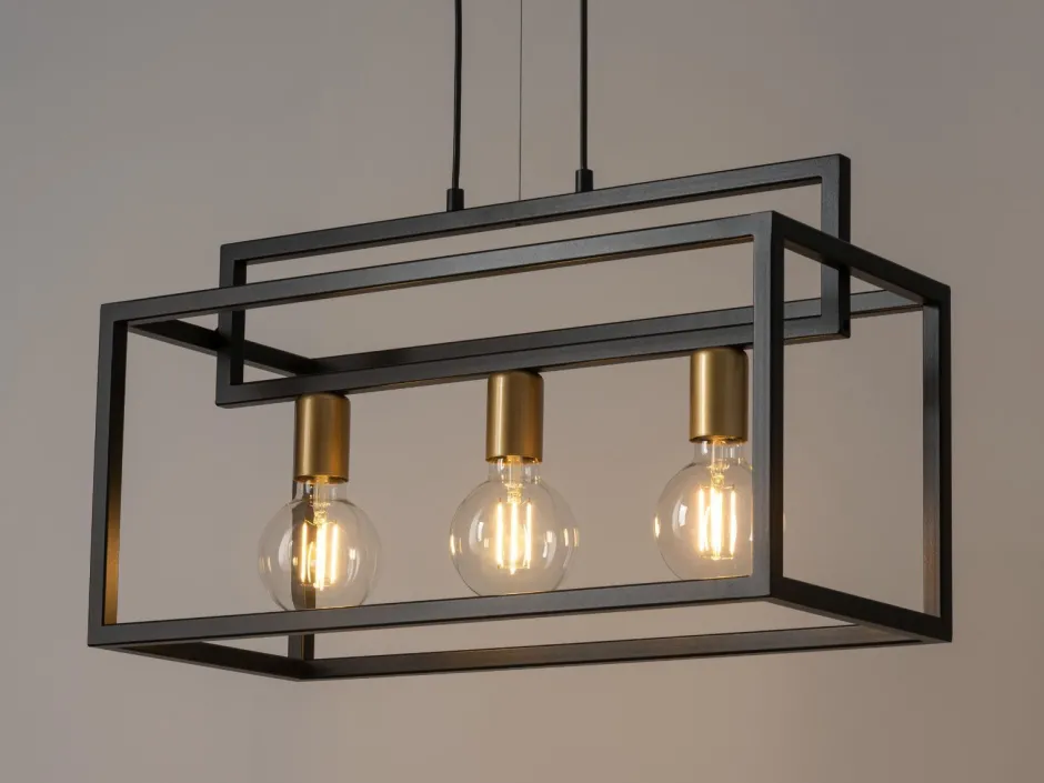 Hängelampen|Wohnzimmerlampen*Sigma Pendelleuchte Schwarz Gold E27 3-flammig 58 cm lang