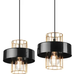 Lamkur Pendelleuchte Schwarz Gold B: 40 cm Metall 2-flammig E27< Bürolampen|Küchenlampen