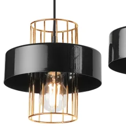 Lamkur Pendelleuchte Schwarz Gold B: 40 cm Metall 2-flammig E27< Bürolampen|Küchenlampen