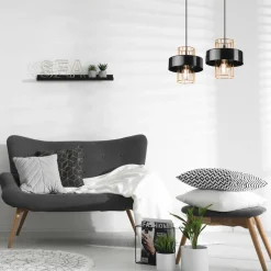 Lamkur Pendelleuchte Schwarz Gold B: 40 cm Metall 2-flammig E27< Bürolampen|Küchenlampen