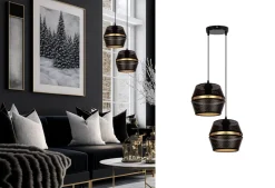 Hängelampen|Bürolampen*Belis Pendelleuchte Schwarz Gold Metall 2-flammig B:40 cm E27