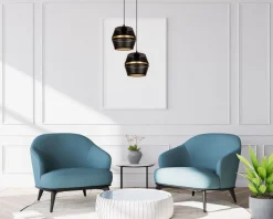 Hängelampen|Bürolampen*Belis Pendelleuchte Schwarz Gold Metall 2-flammig B:40 cm E27