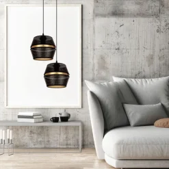 Hängelampen|Bürolampen*Belis Pendelleuchte Schwarz Gold Metall 2-flammig B:40 cm E27