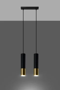Wohnzimmerlampen|Moderne Lampen*Sollux Pendelleuchte Schwarz Gold verstellbar 2-flammig GU10