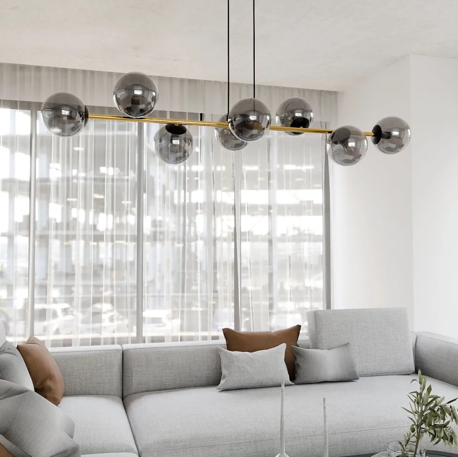 Emibig Pendelleuchte Schwarz Graphit Gold 140 cm lang Rauchglas< Hängelampen|Bürolampen