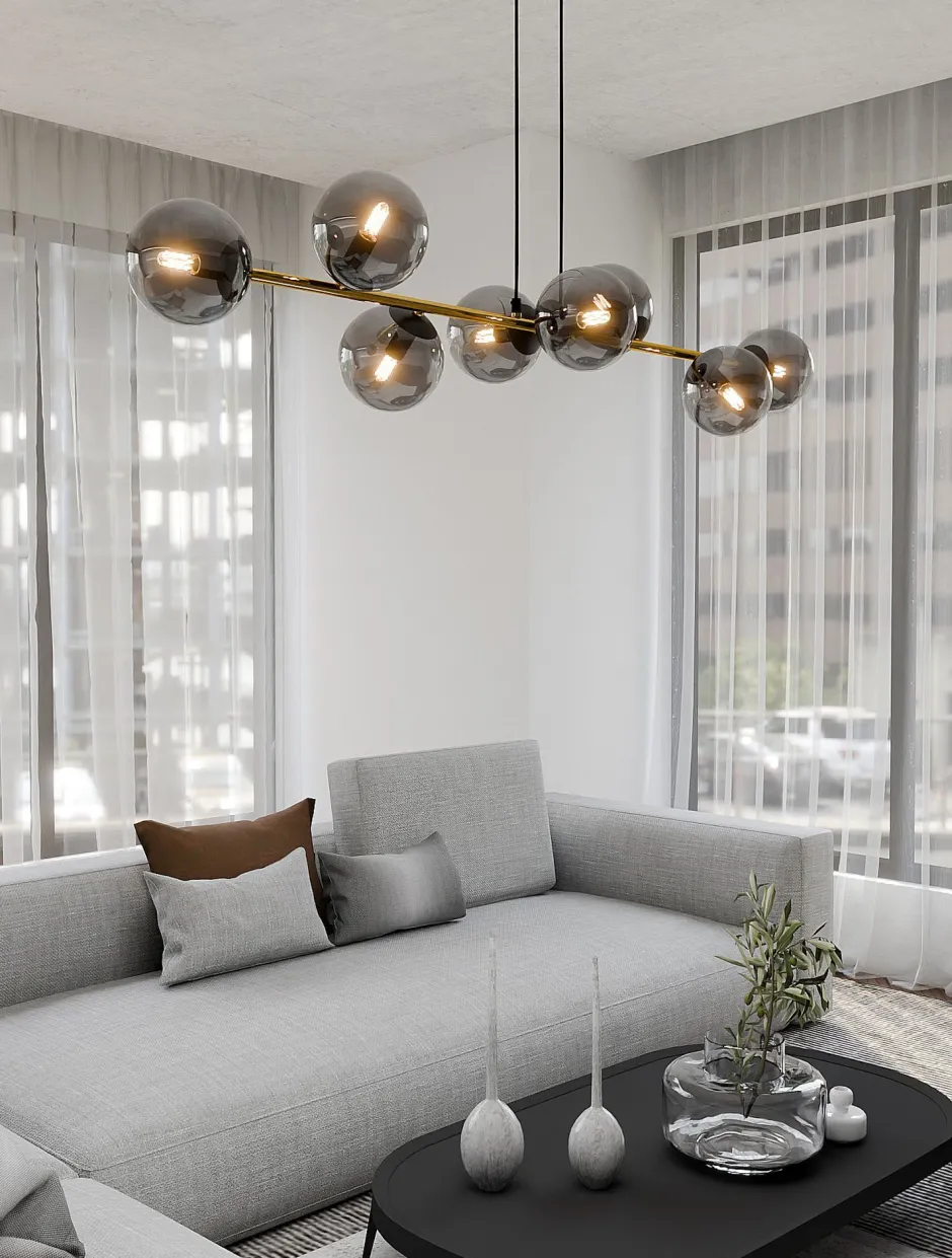 Emibig Pendelleuchte Schwarz Graphit Gold 140 cm lang Rauchglas< Hängelampen|Bürolampen