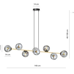 Emibig Pendelleuchte Schwarz Graphit Gold 140 cm lang Rauchglas< Hängelampen|Bürolampen