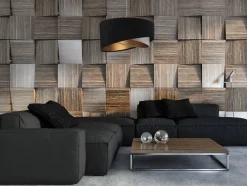 BPS Koncept Pendelleuchte Schwarz Grau Gold E27 rund Ø 50 cm Stoff< Hängelampen|Bürolampen