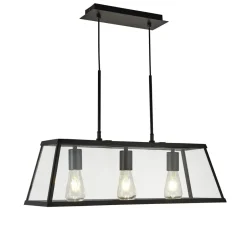 Searchlight Pendelleuchte Schwarz Klar B: 65 cm 3x E27 Glas Metall< Hängelampen|Esszimmer Lampen