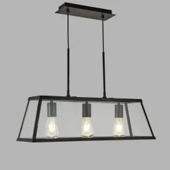 Searchlight Pendelleuchte Schwarz Klar B: 65 cm 3x E27 Glas Metall< Hängelampen|Esszimmer Lampen