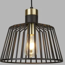 Hängelampen|Bürolampen*Searchlight Pendelleuchte Schwarz Messing E27 Ø 30 cm Metall