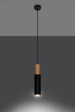 Wohnzimmerlampen|Skandinavische Lampen*Sollux Pendelleuchte Schwarz Metall Holz Ø8cm Skandinavisch