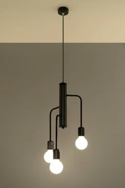 Hängelampen|Esszimmer Lampen*Sollux Pendelleuchte Schwarz Metall Retro 3-flammig E27 NERVIA