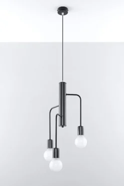 Hängelampen|Esszimmer Lampen*Sollux Pendelleuchte Schwarz Metall Retro 3-flammig E27 NERVIA