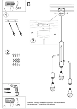 Hängelampen|Esszimmer Lampen*Sollux Pendelleuchte Schwarz Metall Retro 3-flammig E27 NERVIA