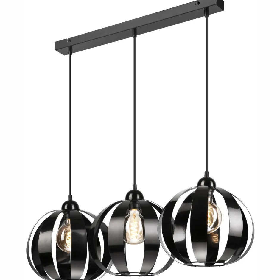 Bürolampen|Küchenlampen*Lamkur Pendelleuchte Schwarz Metall 3-flammig E27 verstellbar