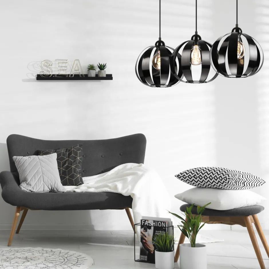 Bürolampen|Küchenlampen*Lamkur Pendelleuchte Schwarz Metall 3-flammig E27 verstellbar