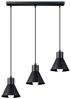 Sollux Pendelleuchte Schwarz schmal Retro 3-flammig E27< Hängelampen|Wohnzimmerlampen