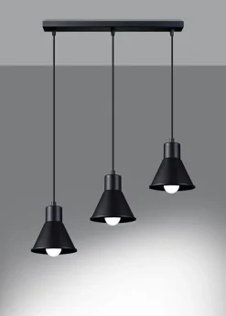 Sollux Pendelleuchte Schwarz schmal Retro 3-flammig E27< Hängelampen|Wohnzimmerlampen