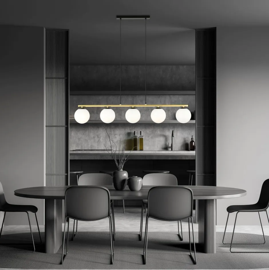 Emibig Pendelleuchte Schwarz Weiß Gold E14 Glas Metall 105 cm lang< Küchenlampen|Kugellampen