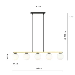 Emibig Pendelleuchte Schwarz Weiß Gold E14 Glas Metall 105 cm lang< Küchenlampen|Kugellampen