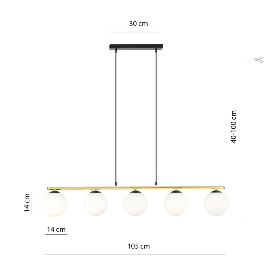 Emibig Pendelleuchte Schwarz Weiß Gold E14 Glas Metall 105 cm lang< Küchenlampen|Kugellampen