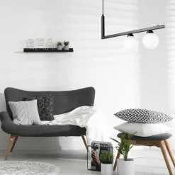 Lamkur Pendelleuchte Schwarz Weiß länglich Glas Metall 2x G9< Küchenlampen|Kugellampen